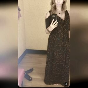 Nanette Lepour Brown and blue Animal Print Maxi crep Dress